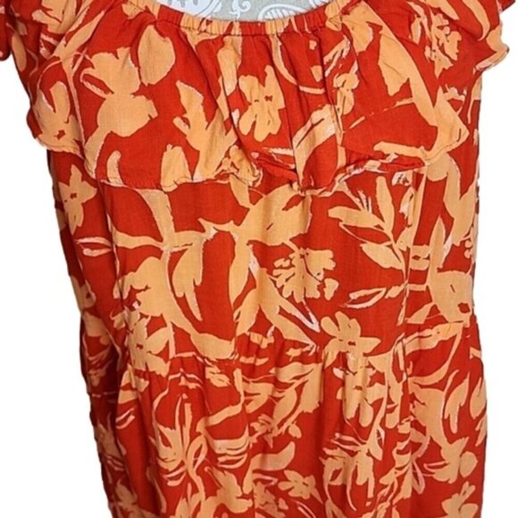 Ava & Viv Dress Tank Pockets Flowy Ruffles Midi Orange Tropical Women's 2X - Picture 2 of 5